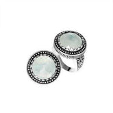 Handcrafted Bali sterling silver ring with Rainbow Moonstone and beaded halo design.